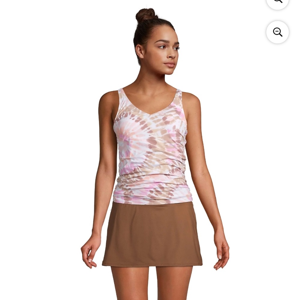 Lands’ End Latte White Tie Dye High Neck Tankini Top w/ Built In Bra